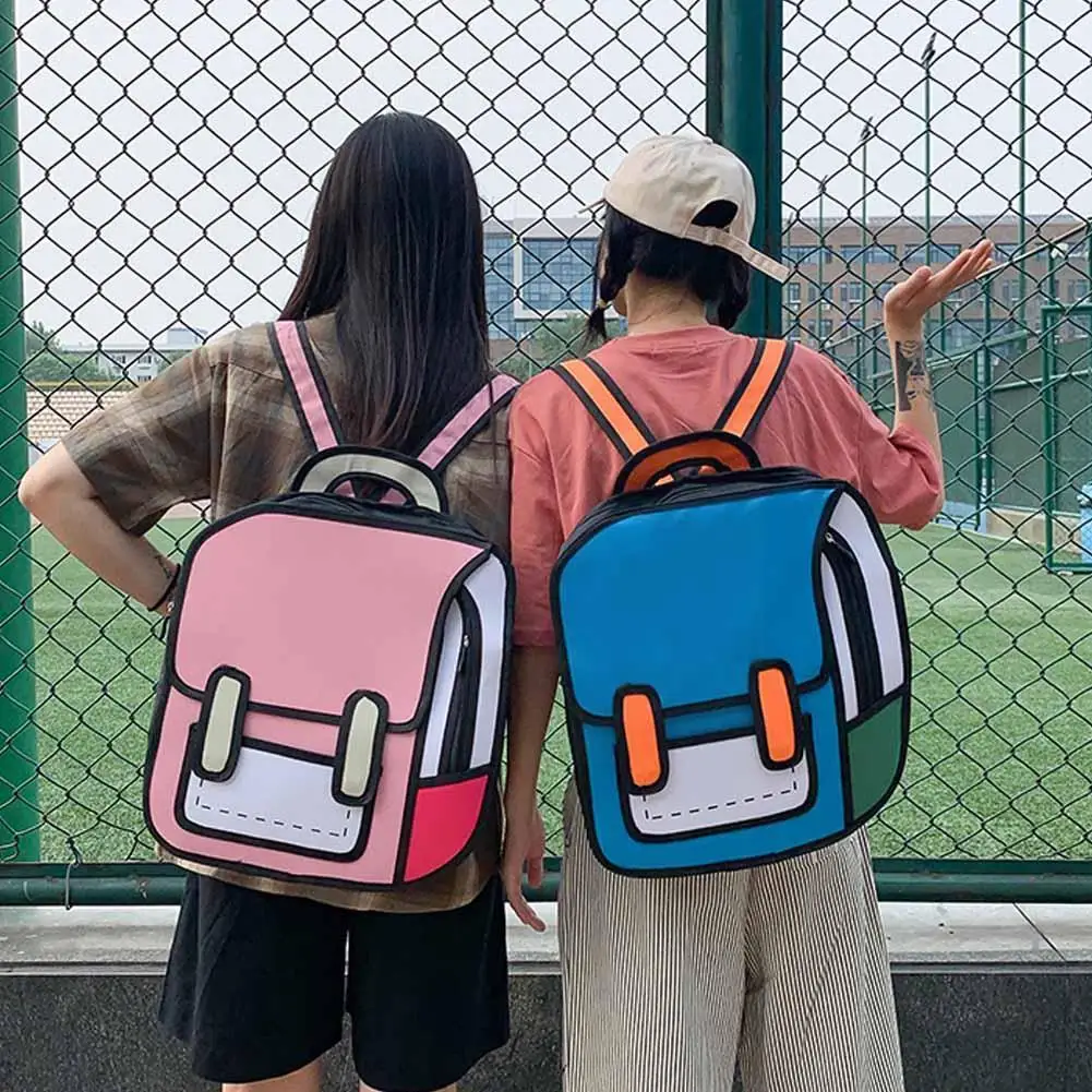 

Oxford Cloth Bags Girls Boys Jump Style 3D Backpack 16Inch 2D Drawing Anime Comic Cartoon Backpack For Students Daypack Lar K7S6