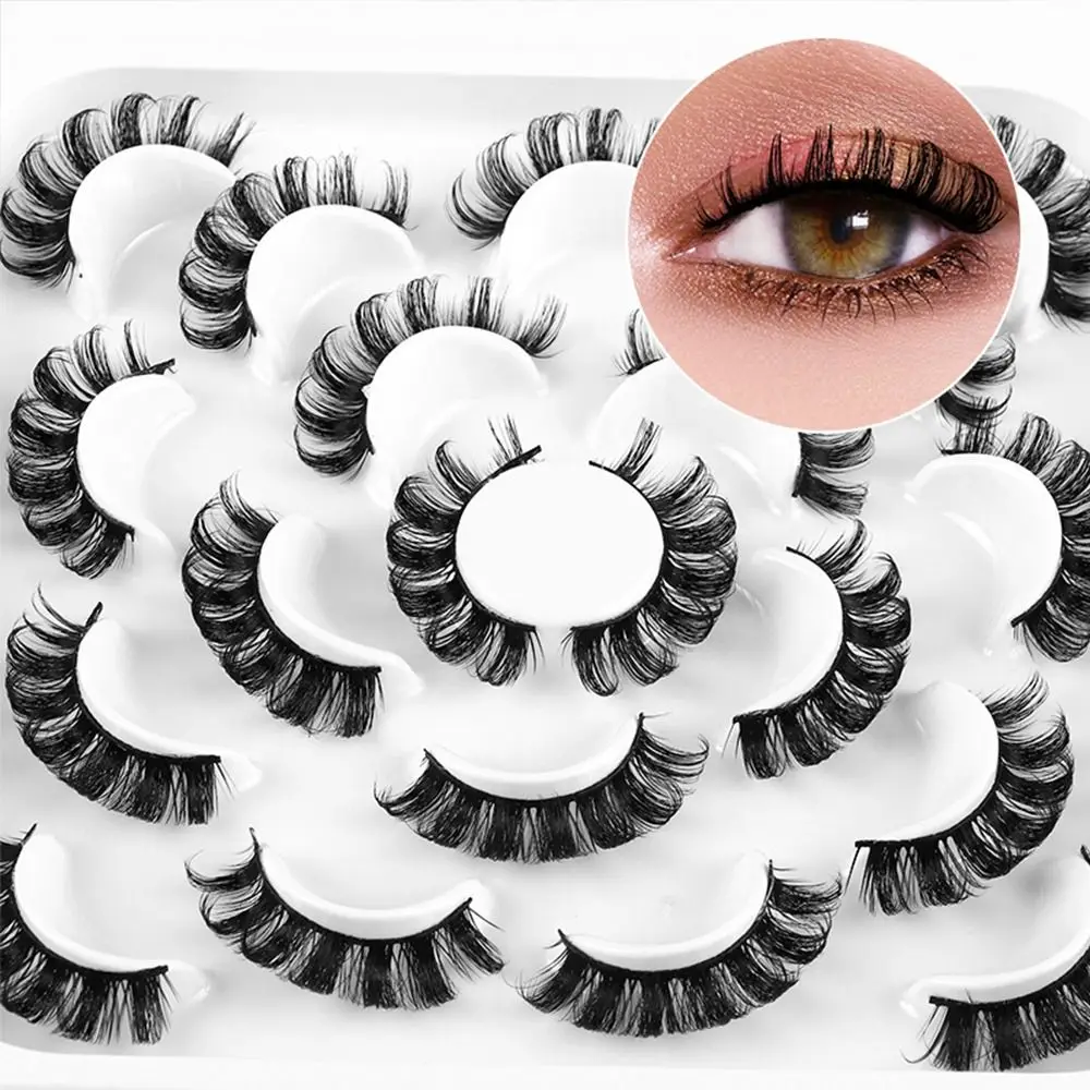 

10 Pairs Reusable Faux Mink Lashes Fluffy D Curl Fake Eyelashes Russian Strip Lashes False Eyelashes