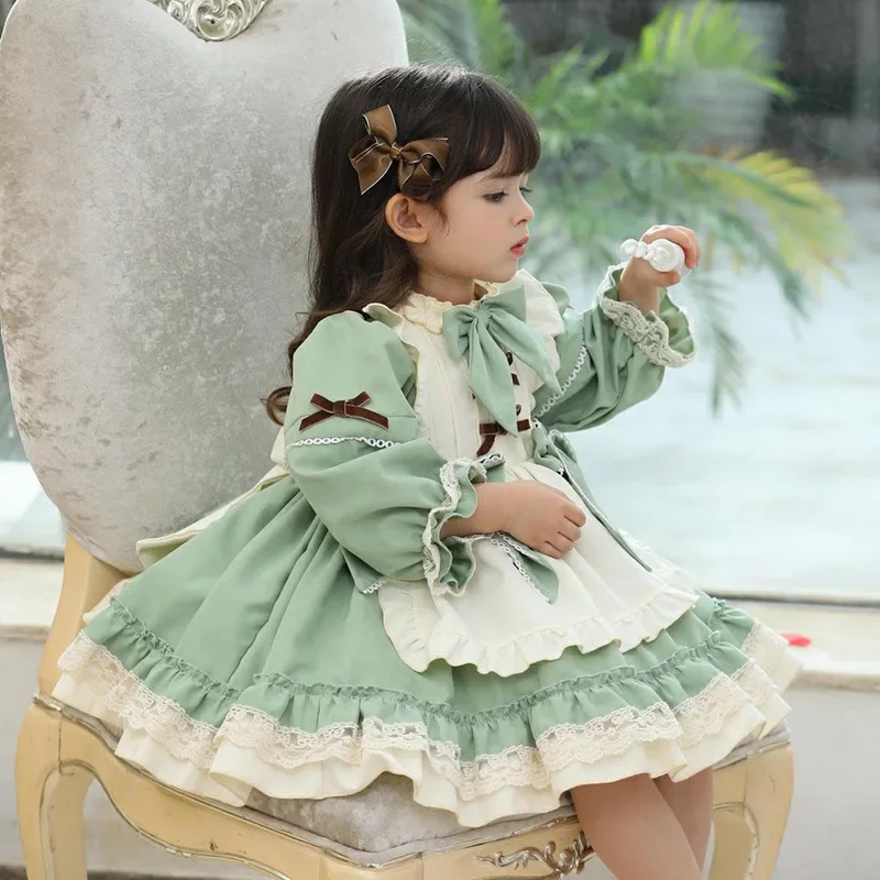 

Children Dress Original Baby Girl Lolita Princess Ball Gown Spanish Vintage Patchwork Autumn Winter Cute Kids Dresses Vestidos