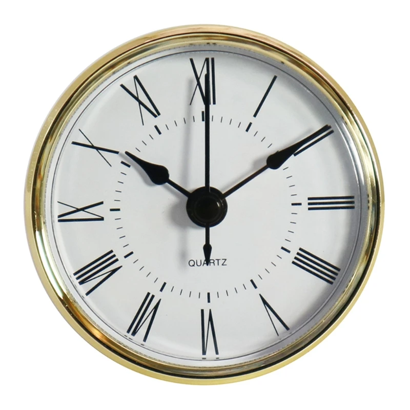 70mm Wall Quartz Clock Fit-up Roman Numeral Mounting Diameter 2.4inch/ 61mm Clock Insert Golden Bezel Battery