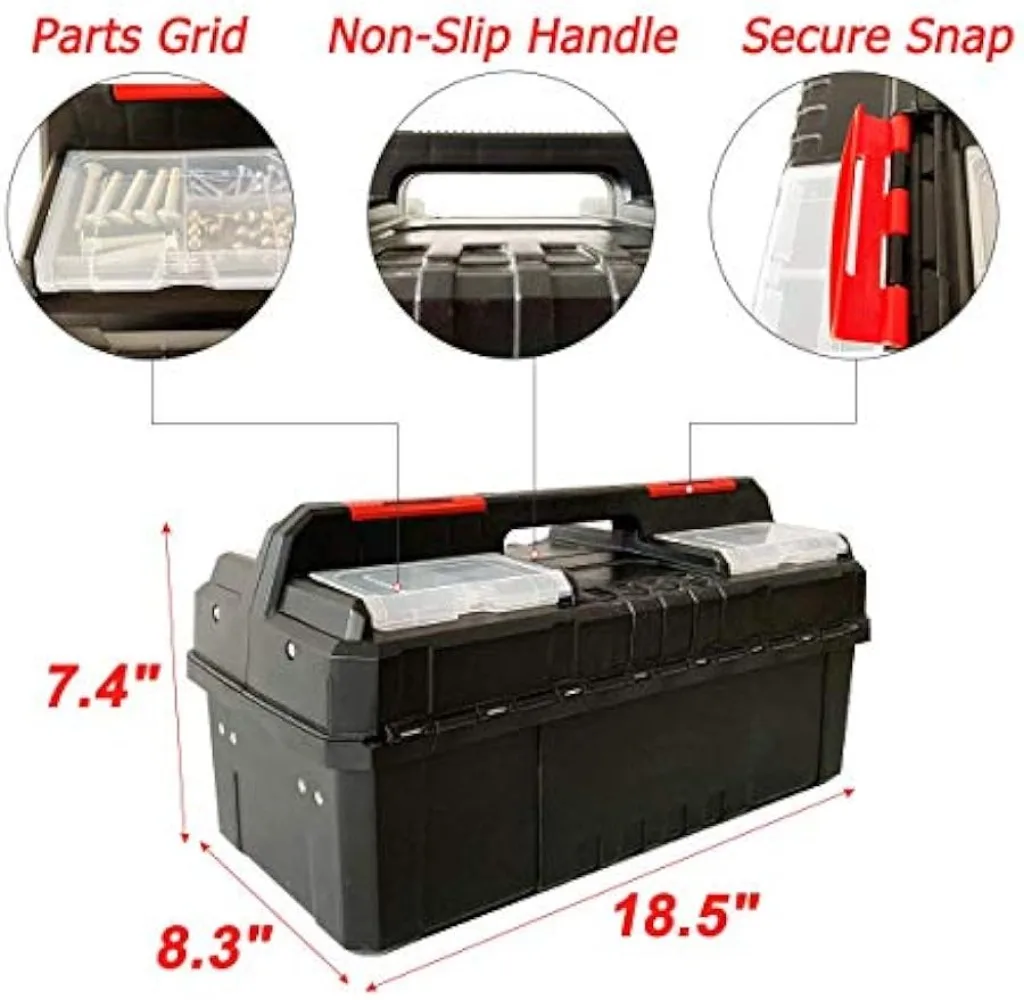 Tool Box Organizer with Adjustable Compartment, Portable Toolbox with Handle, Perfect for Home and Office, Tool Storage, 18.5" 3