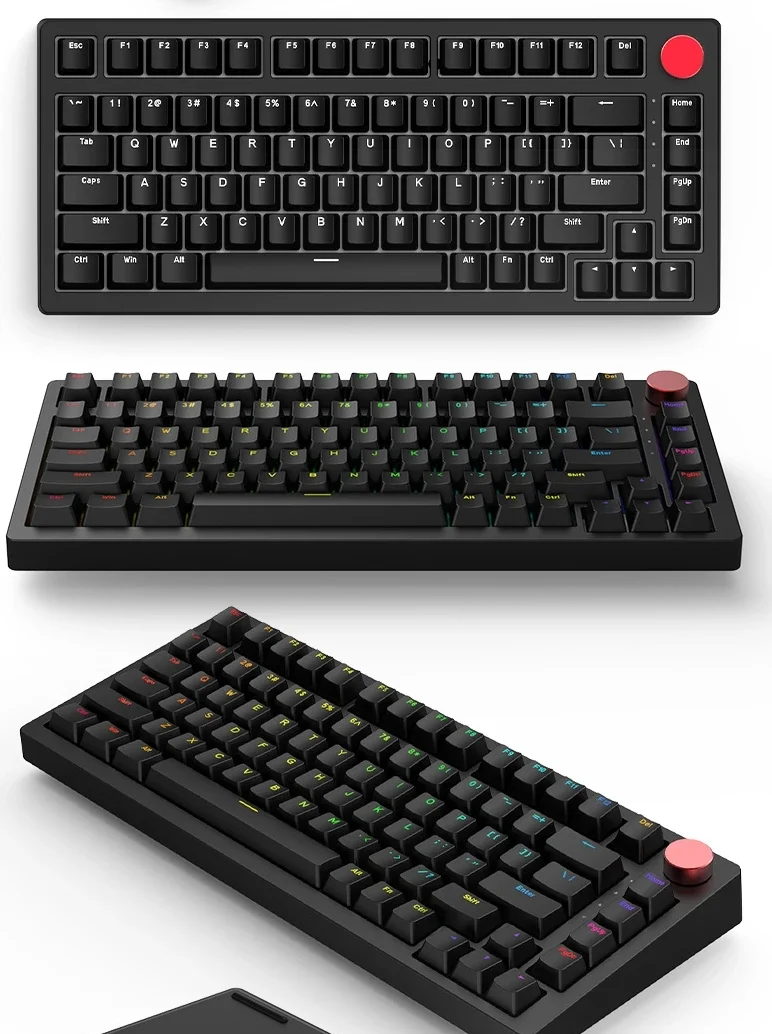 GANSS GS 3075T 기계식 키보드, 3 가지 모드, 2.4G, USB, 블루투스 무선 키보드, 핫 스왑 RGB 라이트, E스포츠 게이머 키보드 선물