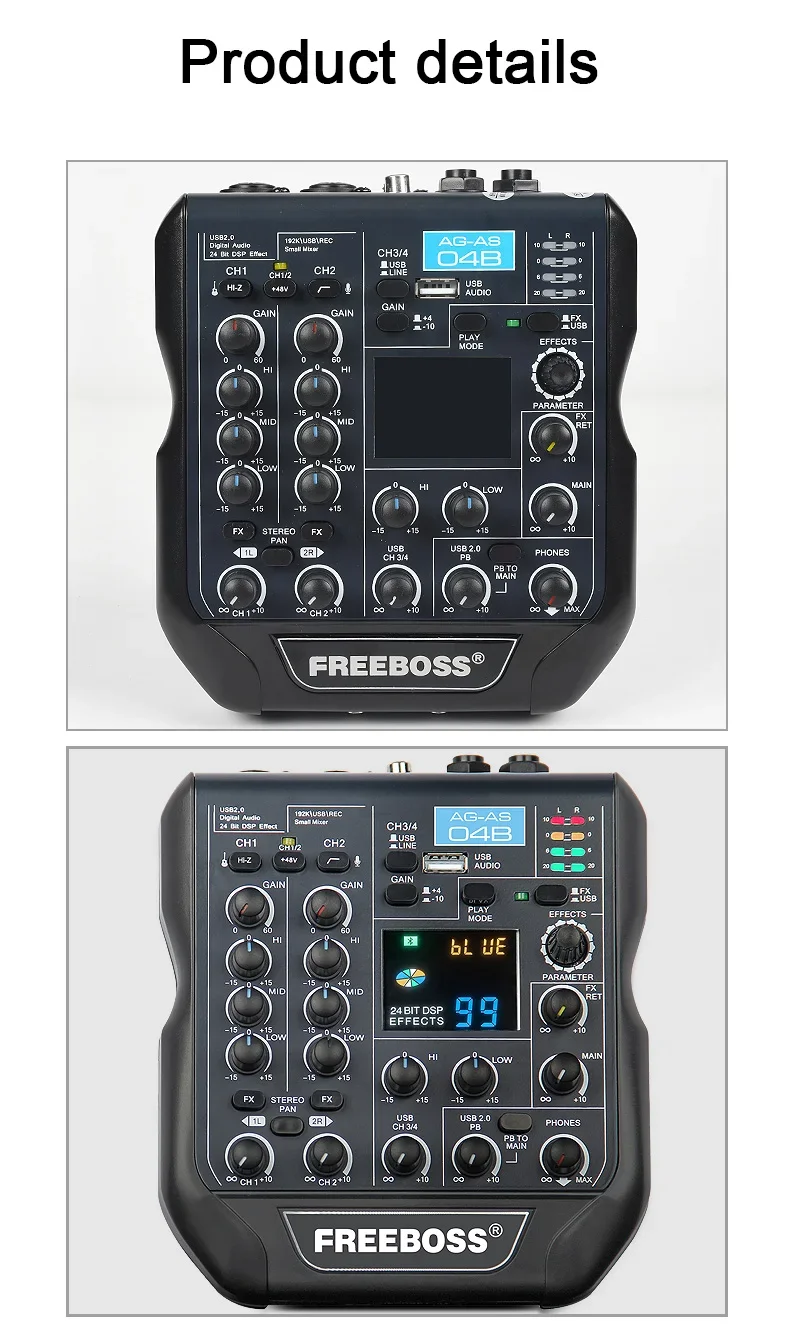 Freeboss-4チャンネルオーディオミキサー,99 DSPエフェクト