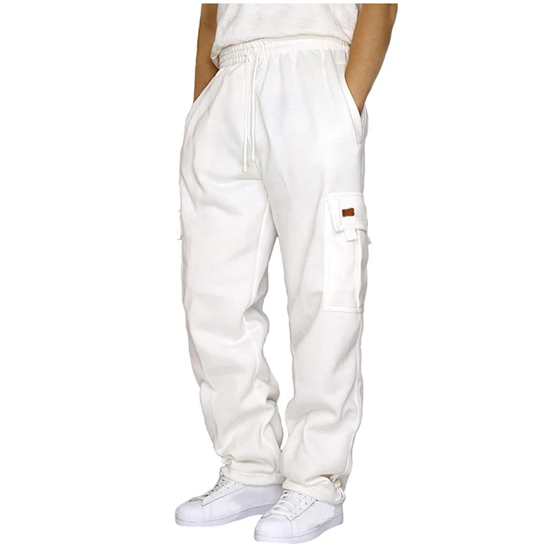 

Men's Casual Cargo Pants Side Pocket Elastic Waist Sweatpants Relaxed Fit Sports Jogger Pants Loose Straight Trousers