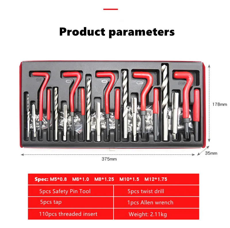 Description Picture 6 of item88/131pcs Thread Repair Kit M3 M4 M5 M6 M8 M10 M12 M14 Screw Thread Inserts For Restoring Damaged Threads Repair Tools Drill Bit