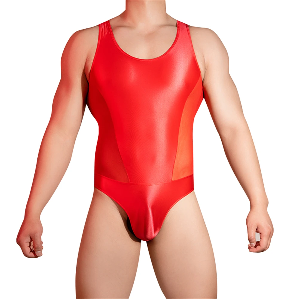 Men High Cut Bodysuit U Bulge Pouch Elastic Bandage Sexy Tights Sheer See Through Convex Shapping Leotard
