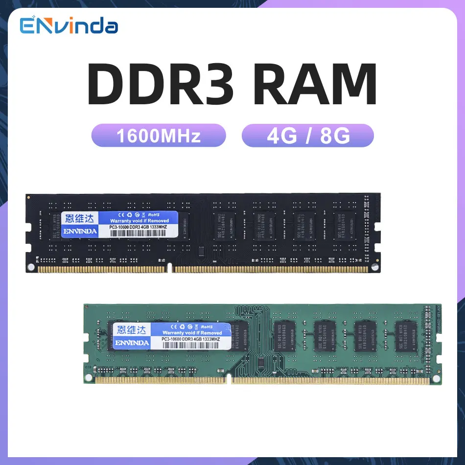 パソコンメモリDDR3 32GB (8GB×4枚) PC3L-10600U Envinda 4GB 8GB デスクトップメモリア Ram DDR3 DDR3L 1600MHz