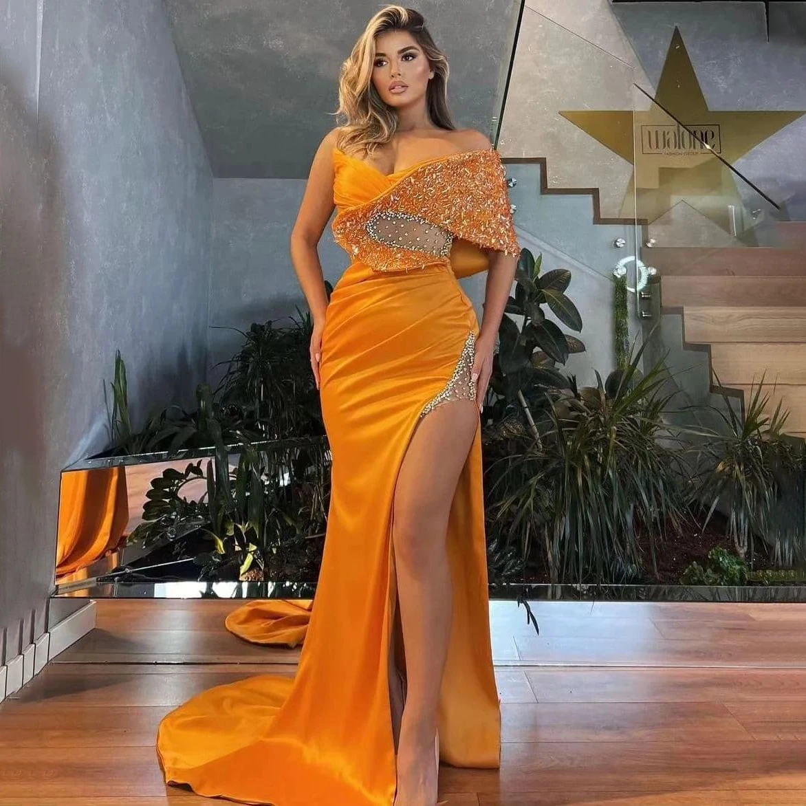 

GIOIO Sweetheart Luxury Formal Evening Dresses Sheath Short Sleeves فساتين سهرة Floor Length Elegant Prom Gowns Party Women