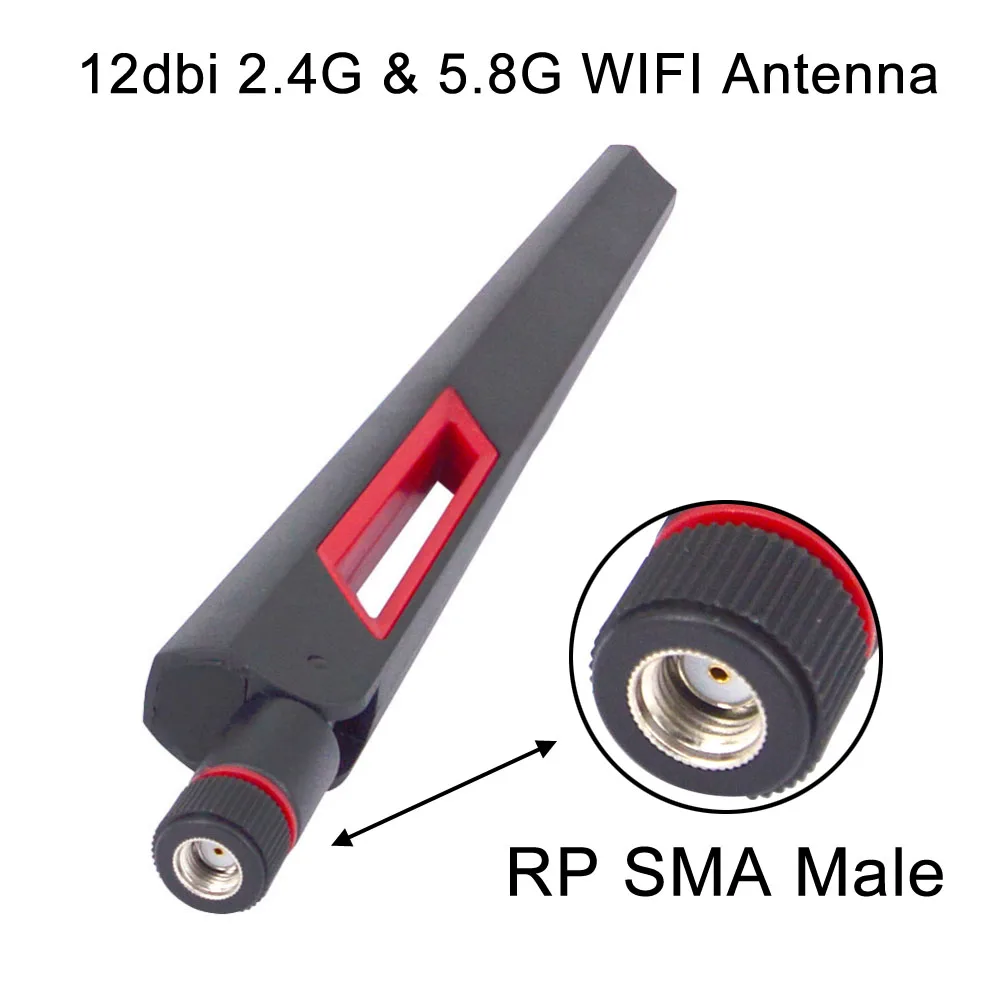 WiFi Antenna 2.4G 5G 5.8GHz SMA Male/ RP-SMA Male Universal Antenna Amplifier WLAN Router Signal Booster 12 dBi