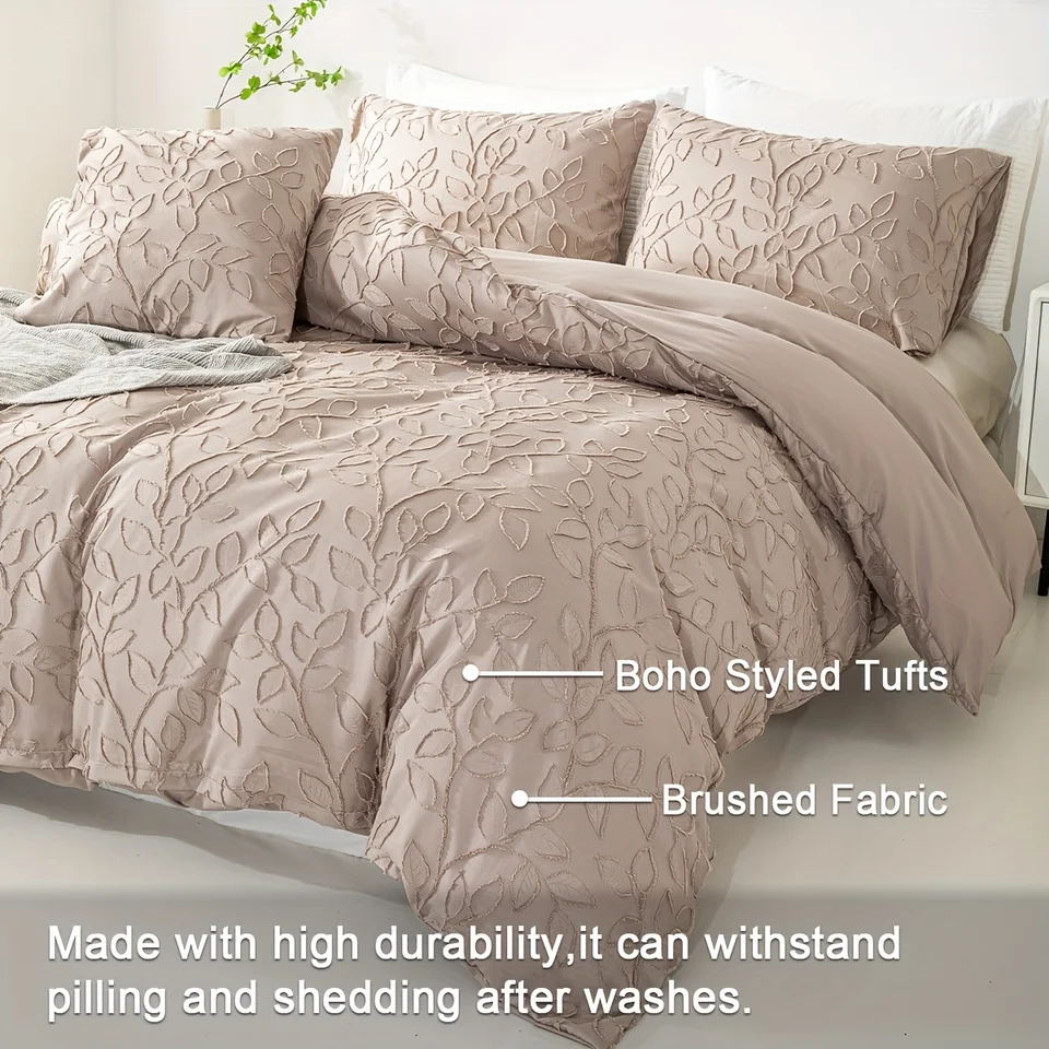 Bohemian Leaf Tufted Duvet Cover Set