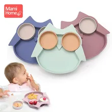 

1PC Baby Dishes Silicone Suction Plate Cute Owl Children Feeding Plate Non-Slip Baby Dishwash Safe BPA Free Bowl For Children