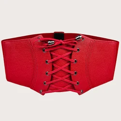 Chic Retro Leather Waistband for Women's Outerwear - Stylish & Versatile Tie - Up Belt (Red)