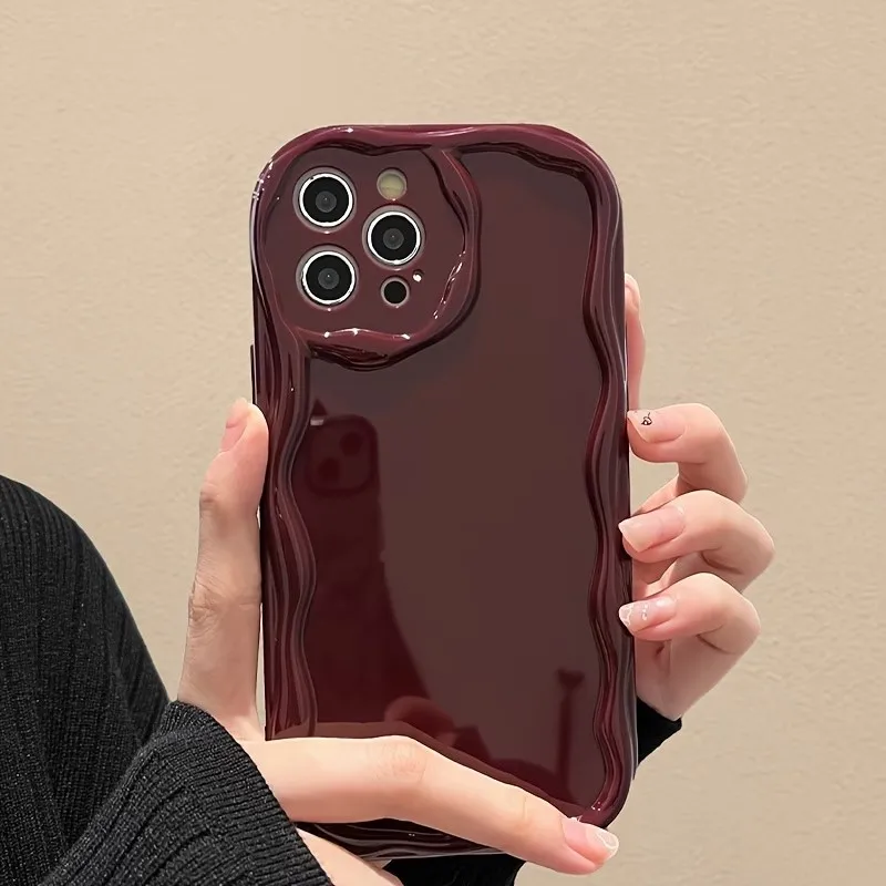 Vintage Wine Red Wavy Soft Shockproof Phone Case with Protective Bumper