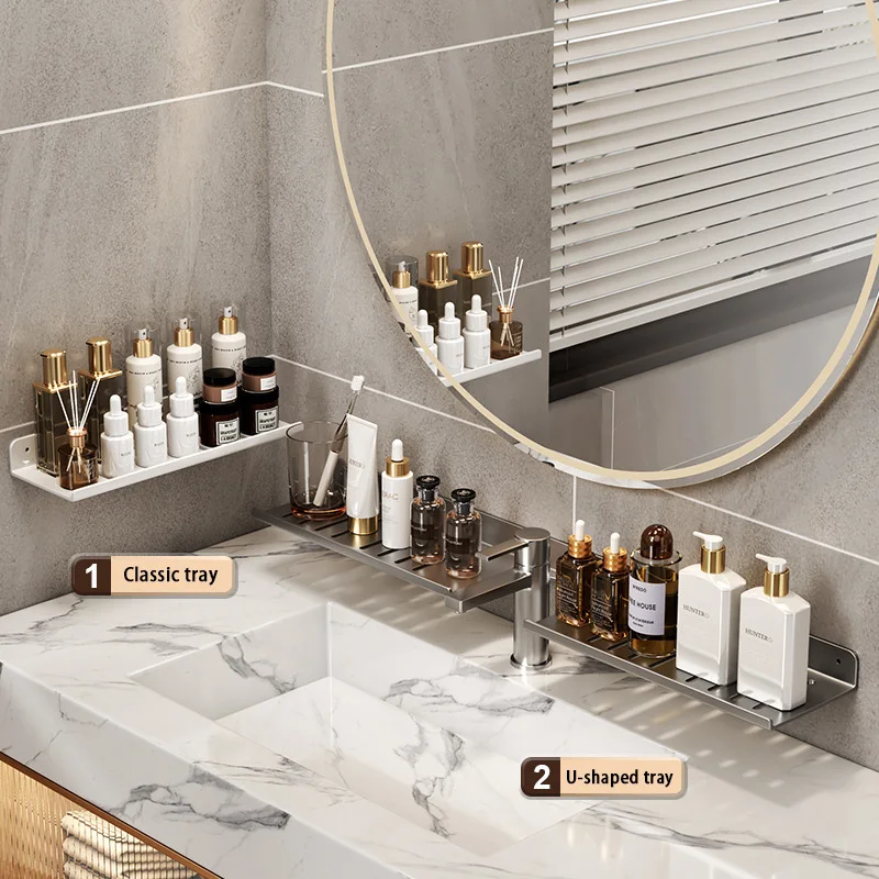 Bathroom U-Shaped Rack Wall Mount Floating Shelf Over Sink Organizer Wash Basin Groove Rack Punch-Free Storage Accessories 2