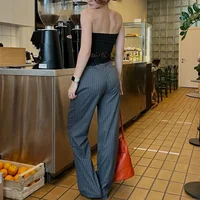 HXAO Women's Formal Pants Office Wear Women Striped Grey Black Pants Woman High Waist Baggy Suit Pants Casual Wide Leg Trousers - Image 2