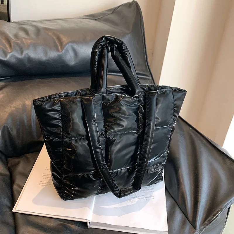 Grünes Design Puff Bag für Frauen 2023 Winter Raum Baumwolle Handtasche Umhängetasche große Kapazität wasserdichte Oxford Shopper Bag Tote – Detail 11
