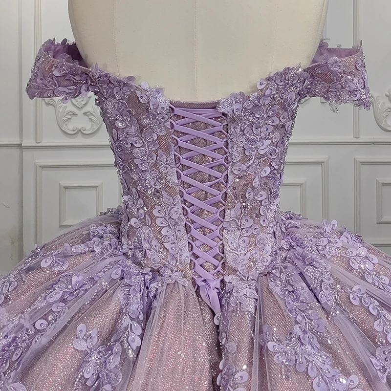 Quinceanera Dresses Ball Gown Crystal Vestidos De 15 Años Flowers Purple Sweetheart Beading Evening Party Dress 2022 6