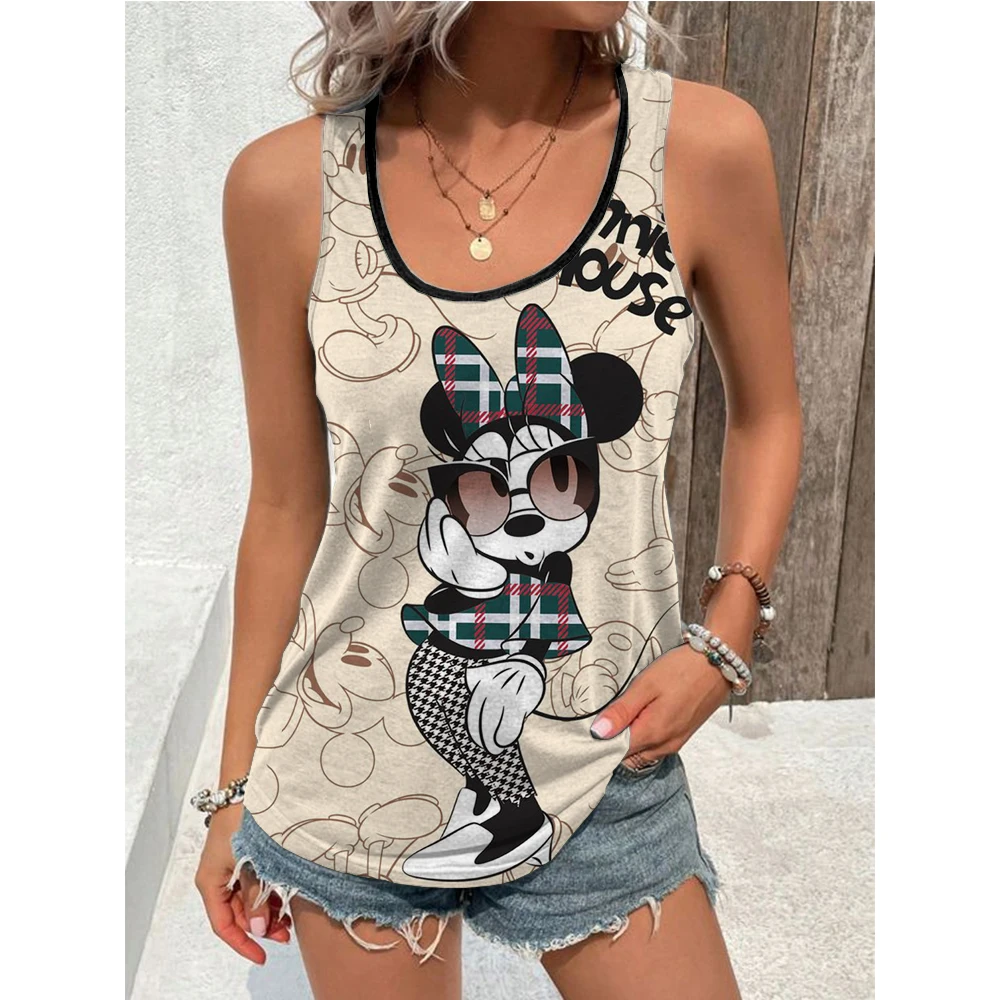 Women Tank Top Tees Disney Minnie Mouse Summer Sleeveless Outfit Cartoon Streetwear