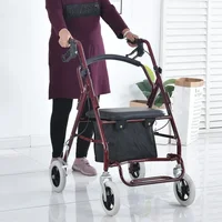 Aluminum Alloy Elderly Shopping Handcart, Push-and-Sit Capability, Four-Wheel Foldable Cart, Seating Mobility Walker 1