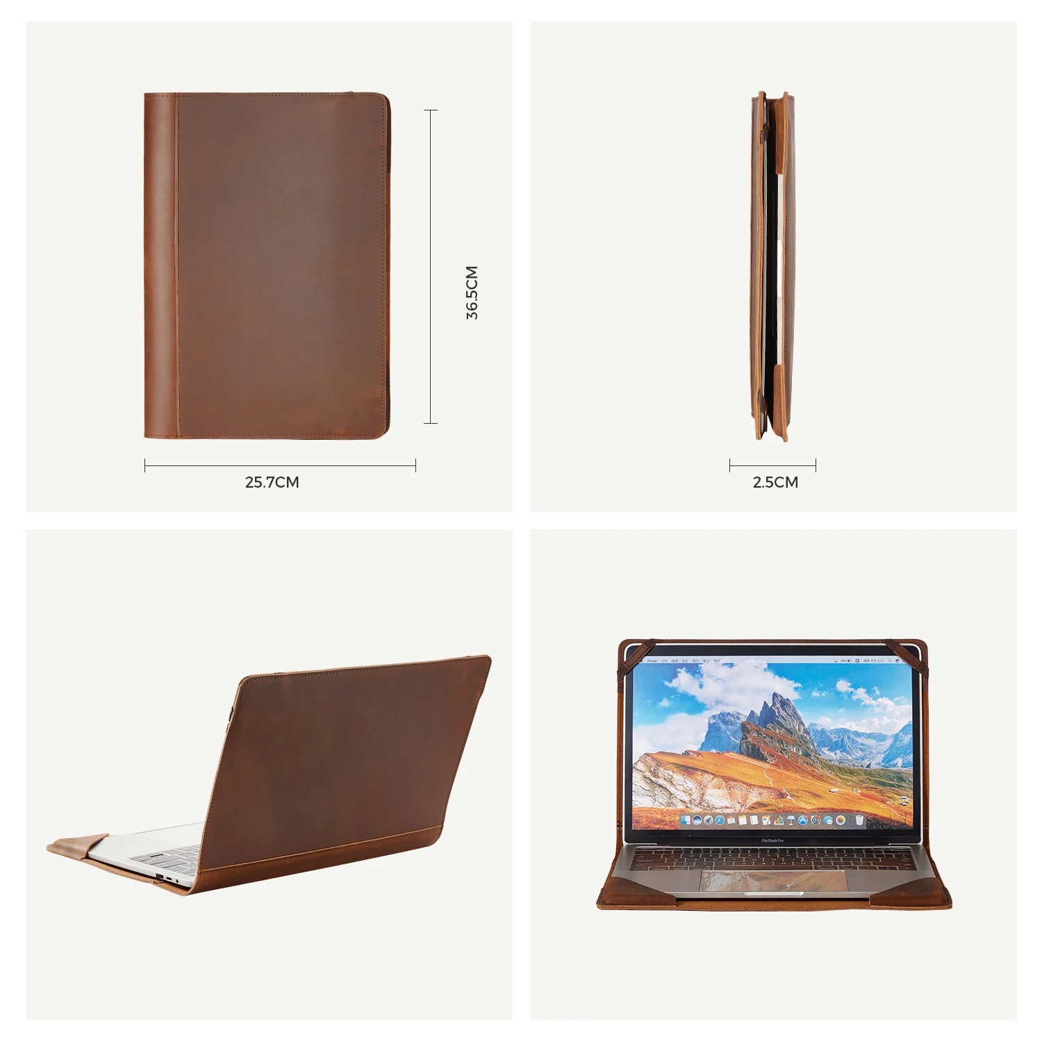 TOMOCOMO 가죽 타블렛 슬리브 케이스 Macbook Pro 13.3'' 15.5'' 16.2'' Crazy Horse Leather Men 노트북 보호 커버