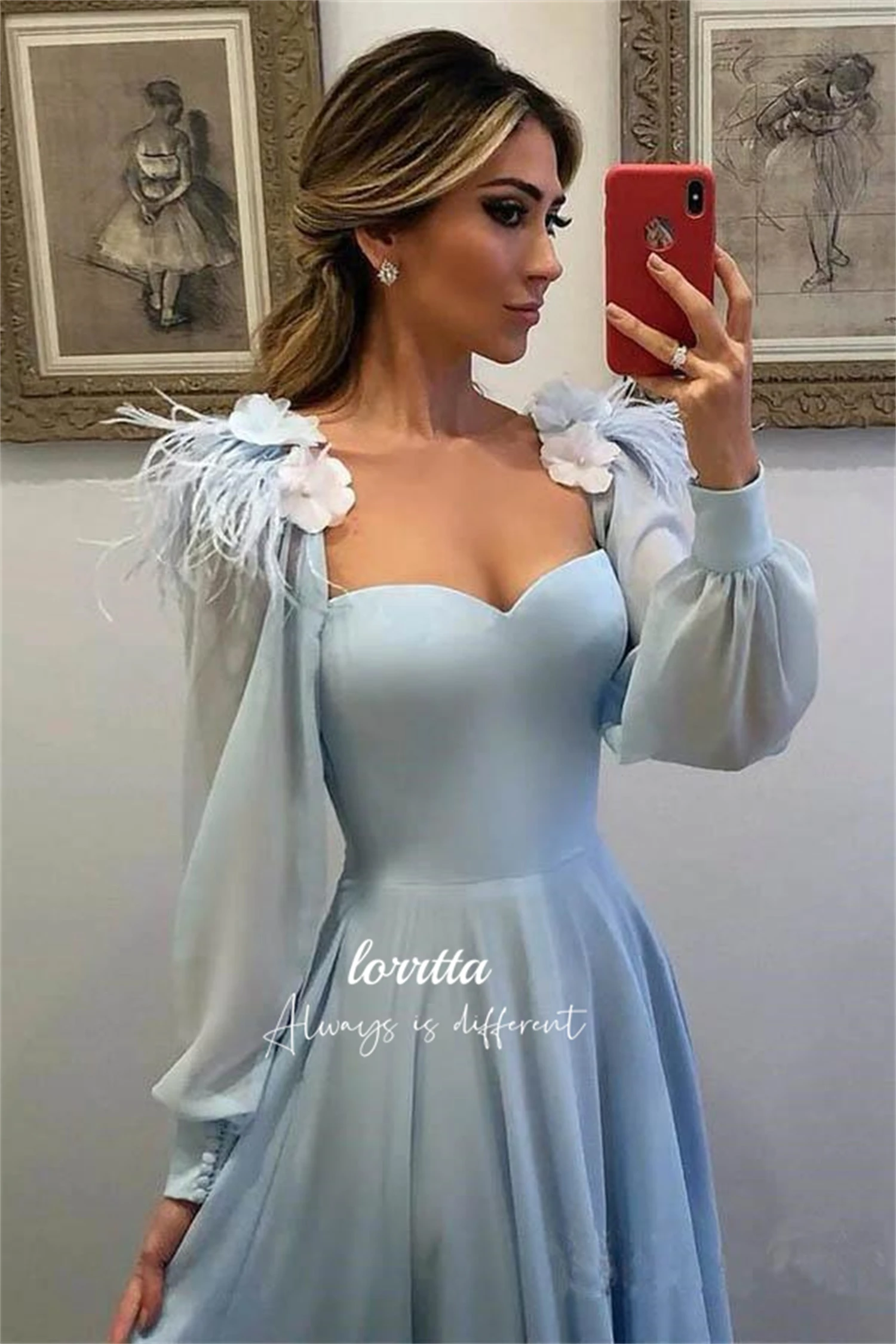 

Lorrtta Flower Decoration Bridesmaid Dress Line A Party Graduation Gown Feather Sky Blue Luxury Evening 2024 Ball Gowns Gala