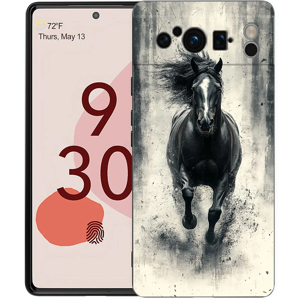 Elegant Black and White Galloping Horses Luxury TPU Phone Case