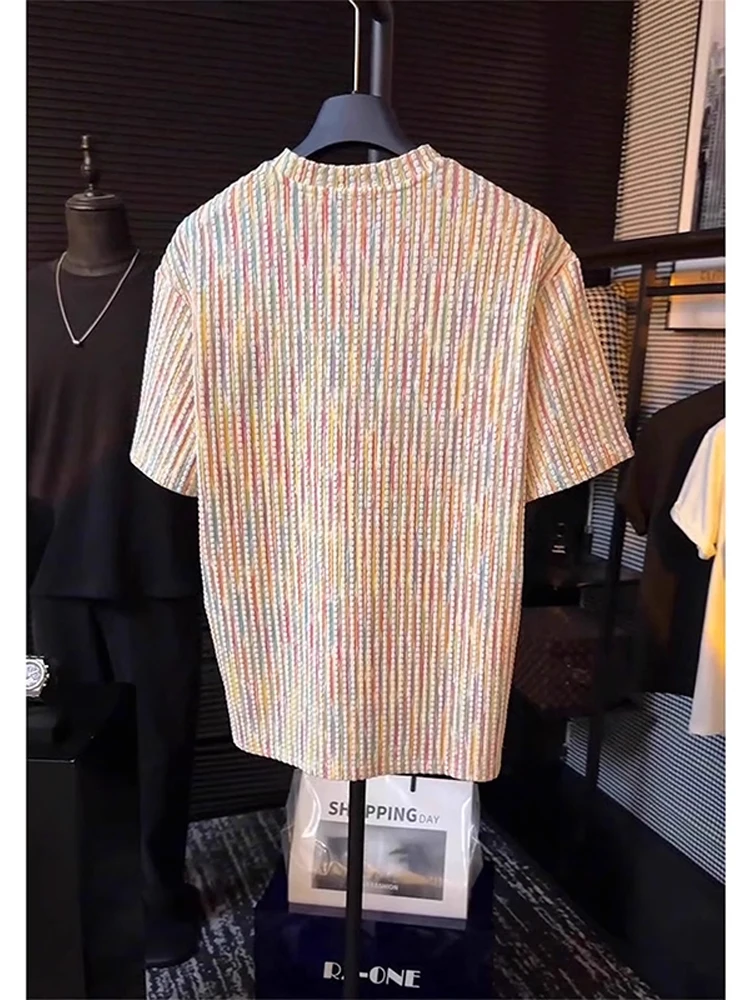 Dopne Rainbow Color Tka Bubble ort Sve Men Summer Thin Cool Feeling Breathable Cleanfit f Sve T irt