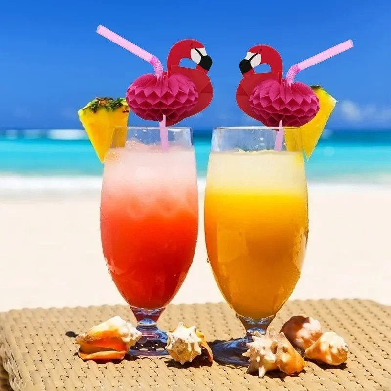 Flamingo Drinking Straws Tropical Umbrellas Pineapple Juice Cocktail Disposable Juice Straws Hawaii Party Decoration 25/50pcs disposable straws