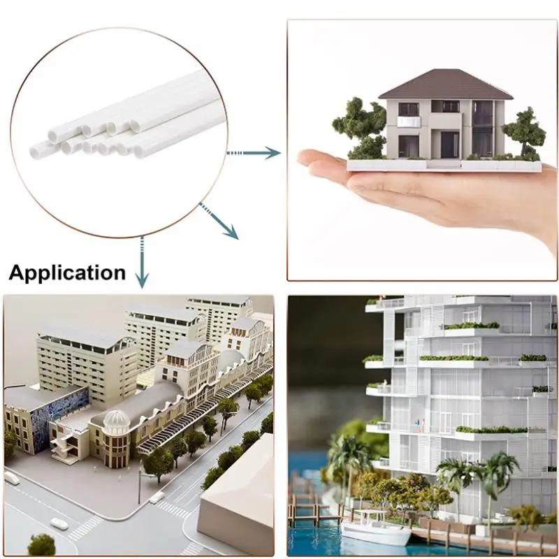 ABS Round Tube Plastic Hollow Tube Diameter 3mm/4mm/5mm/6mm/8mm/10mm DIY Handmade Sand Table Material Model Building 20pcs~5pcs