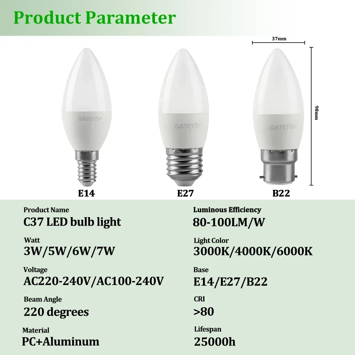 가정 및 사무실용 다용도 LED 스포트라이트 램프, 다양한 기본 옵션, 인테리어 장식, E27, B22, E14, GU10, GU5.3, 6 개