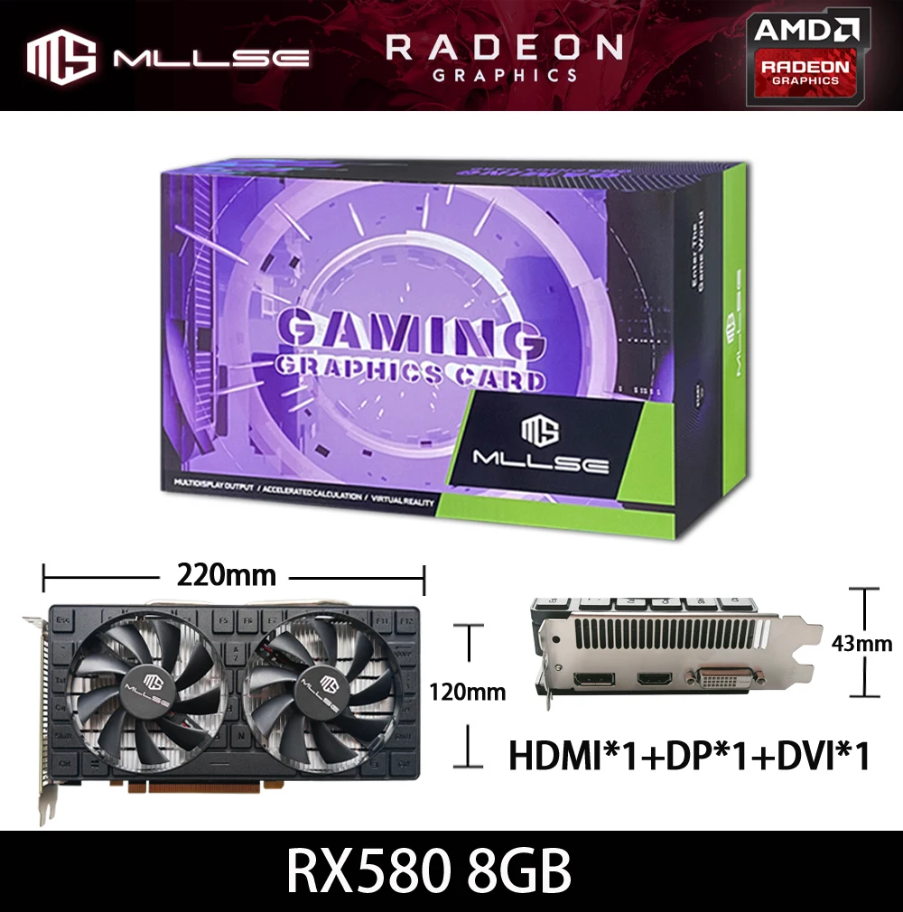 MLLSE AMD RX 580 8GB Placa De Video 2048SP Gaming Graphics