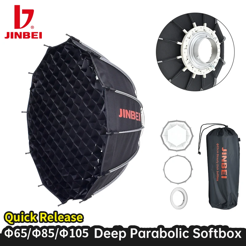 JINBEI 65/85/105cm Photo Portabe Studio Beauty Dish Umbrella Softbox + Honeycomb Grid Soft Box Bowens Mount for Photography