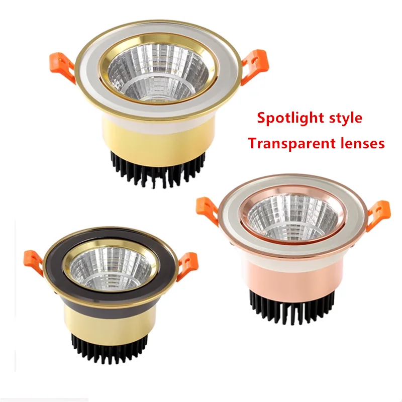Electroplating Golden Color Embedded Dimmable LED Downlight 5W7W9W12W15W20W COB Spotlights Angle Adjustable Tube Lamp AC90-260V