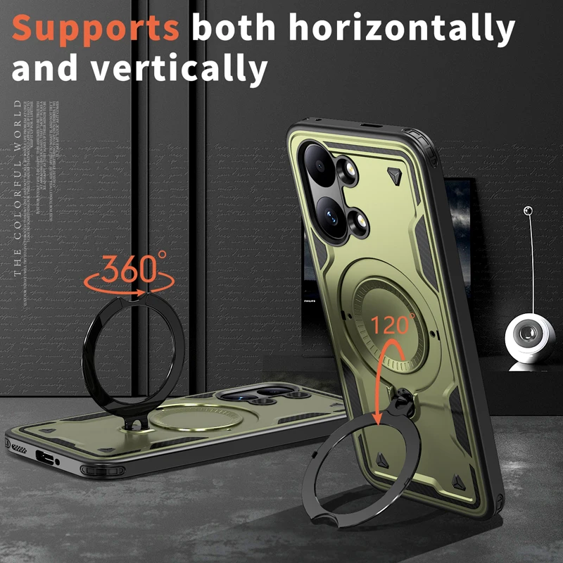 Military Drop-proof Hard Case with 360° Adjustable Ring Stand - Durable PC+TPU Protection