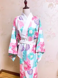Japan Style Women Traditional Kimono Floral Prints Inside Wear Long Bath Robe