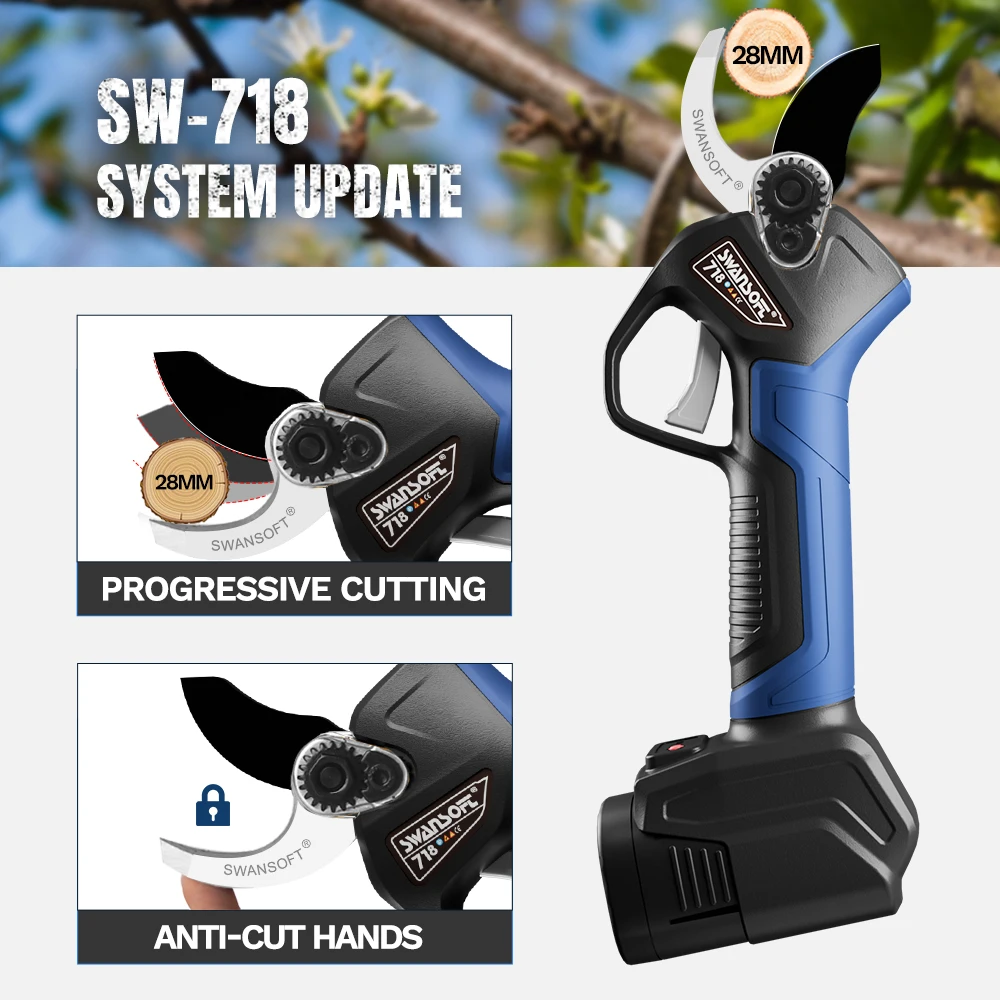 SW-718 28mm Rechargeable Battery Cordless Brushless Motor Electric Pruning Shear  Brush Motor Set Woodworking Tool Garden Tool 4