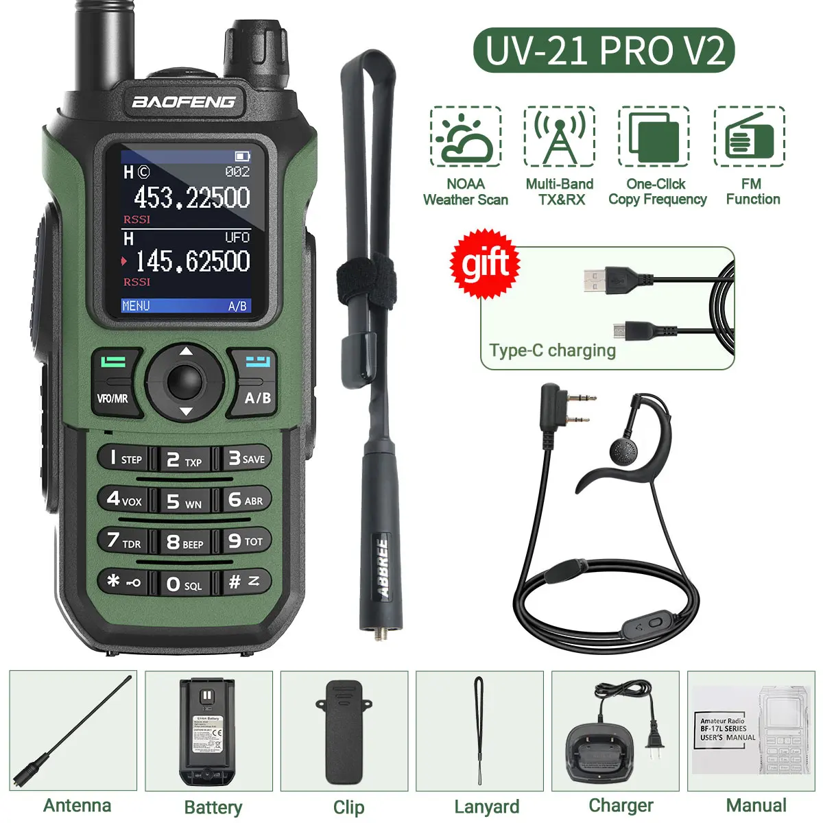 New UV-21 PRO V2 Walkie Talkie Wireless Copy Frequency Professional Air Band Long Range 16 km High Power Two Way Ham Radio 5