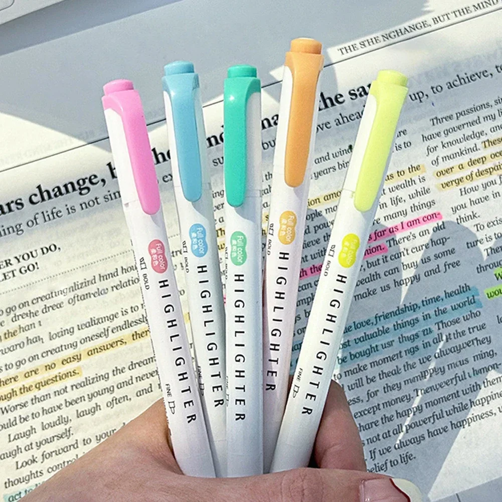 5pcs Pastel Highlighters Dual Tip Fluorescent Hook Pen Colored Mark Pen Cute Markers Journaling Japanese Stationery Highlighter Marker Highlighter Pen Marker Pen