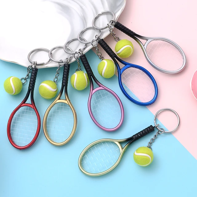 Funny Tennis Ball Mini Keychain for Women Men Racket Key Chain