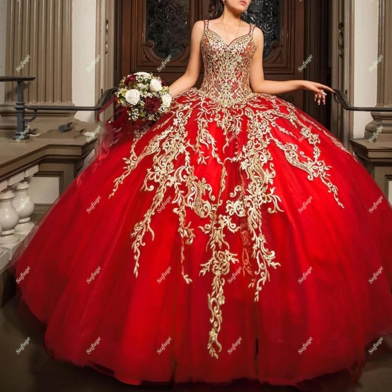 Red Tulle Appliques Ball Gown Puffy Pleat Quinceanera Dresses Corset Back Vestido 15 Anos Festa Graduation Plus Size quinceanera dresses