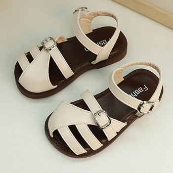 2024 Summer New Hollow Sandals Casual Roman Shoes for Girls Medium Large Children Leather Slippers Baby Fashion Outdoor Sandals 2