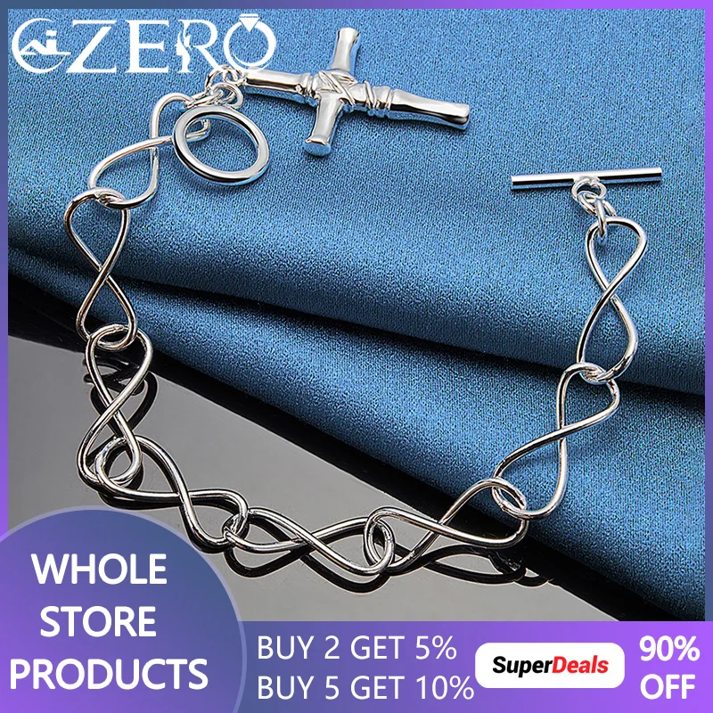 

ALIZERO, серебро 925 пробы, пряжка OT, цепочка, браслет с крестом для женщин и мужчин, свадебная помолвка, бриллианты, модные ювелирные изделия