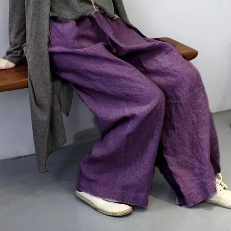 Oversize 7xl Cotton Linen Wide Leg Pants Casual Spring Summer Baggy Sweatpants Vintage High Waist Straight Trousers Korean women