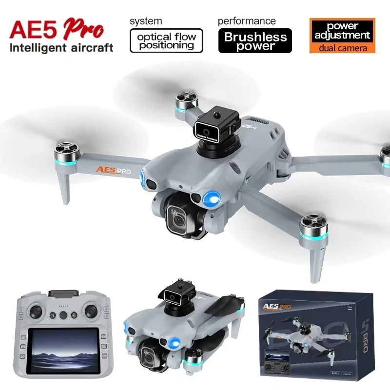 Drone FPV 8K avec écran de contrôle en vol stationnaire, capturant des images aériennes nettes.