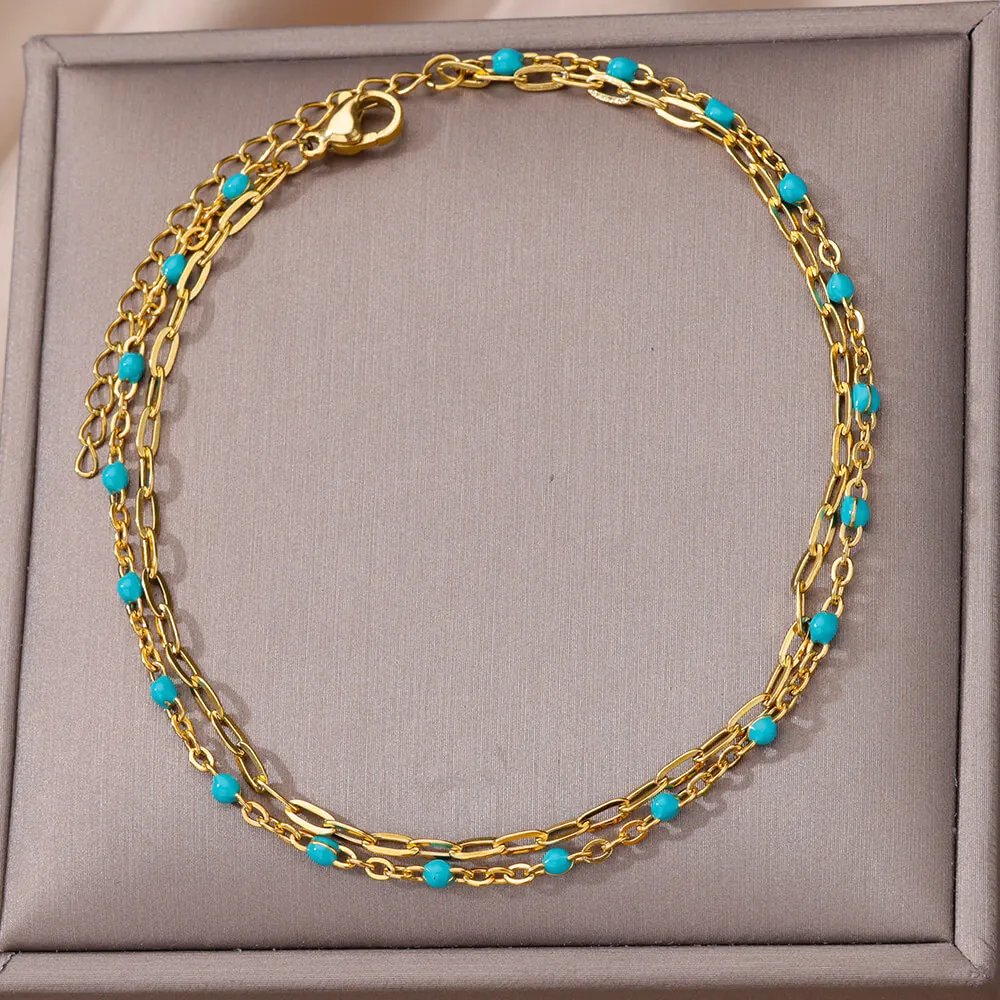 Beads Anklet Fashion Accessories Blue Beads Anklets For Women Vintage Gold Color