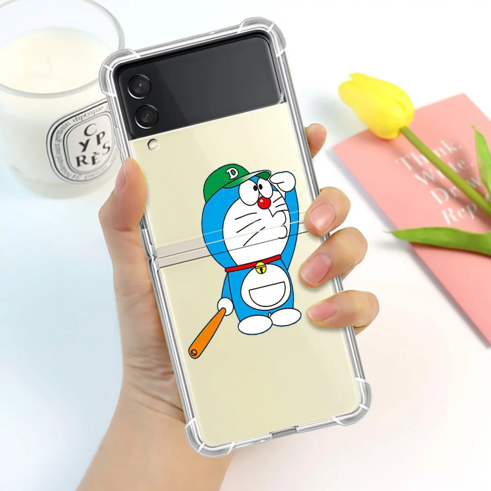 Anime Doraemon Case For Samsung Galaxy Z Flip 3 5G Funda Z Flip3 Clear PC Hard Shockproof Back Phone Coque Shell Airbag galaxy z flip3 phone case