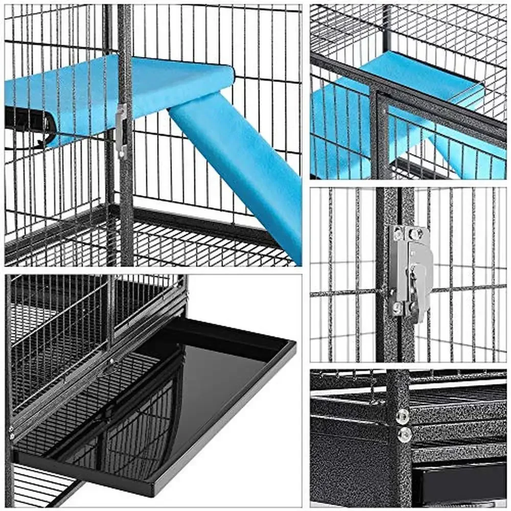 54" 4-Tier Cat Kittens Ferret Cage Playpen Box Kennel Crate Small Animal House with Rotating Casters Sturdy Metal Construction
