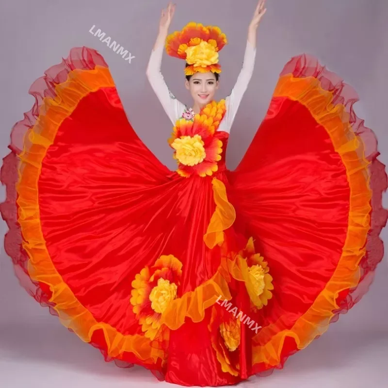 

Женское платье для танца живота, длинное красное платье с юбкой, 360 градусов