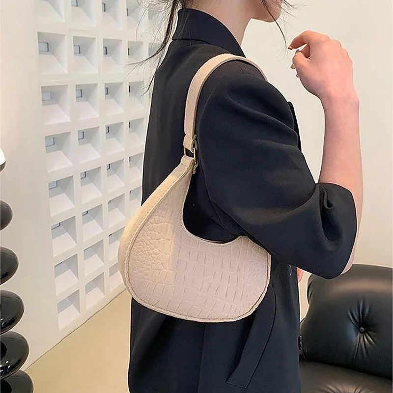 Candy Color Armpit Handbags Felt Shoulder Bags For Women Subaxillary Bag Purses Crescent Bag