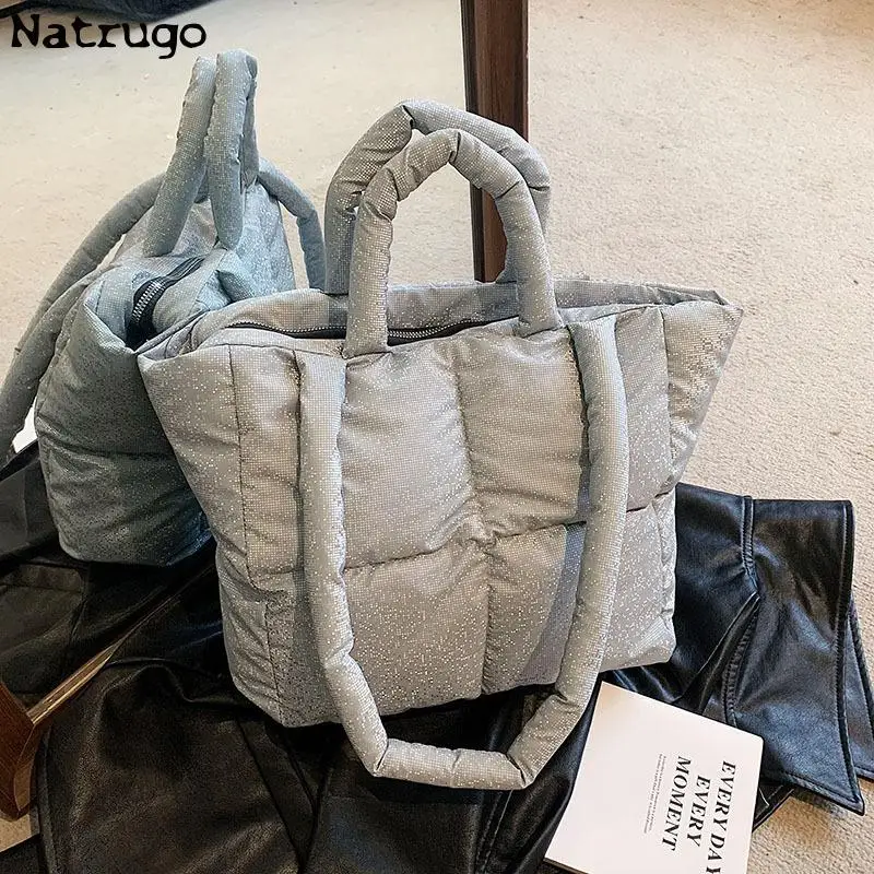 

Женская сумка-тоут, вместительные женские сумки, пушистые заполненные хлопковые дизайнерские сумки через плечо, роскошные женские сумки